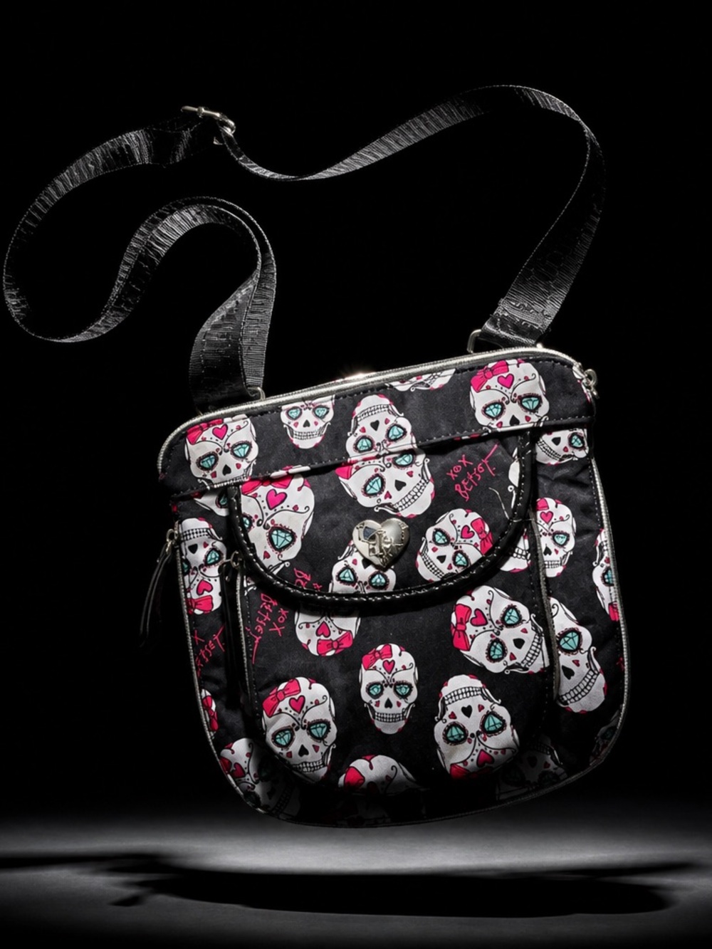 Betsey Johnson XOX Betsey Day of the Dead Sugar Skull Crossbody Messenger Bag